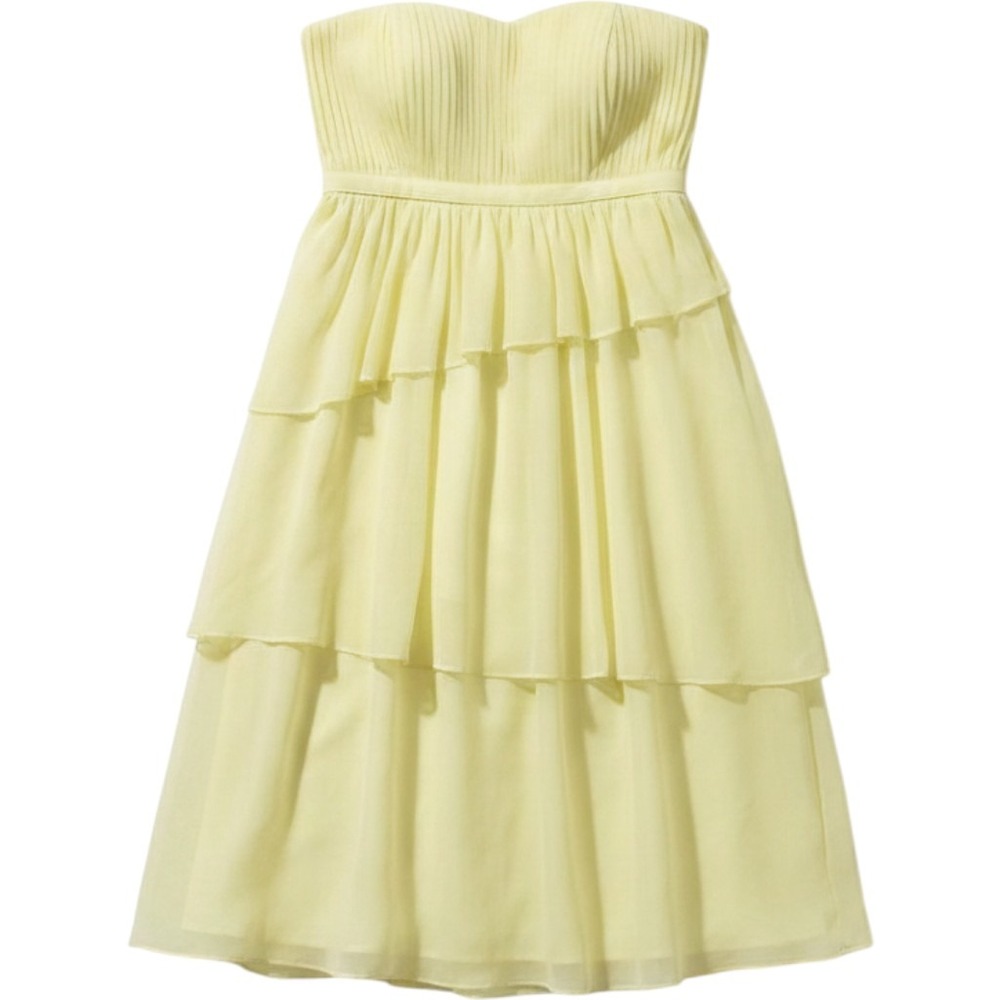 Lulus Pale Yellow Strapless Pleated Tiered Ruffle Chiffon Midi Dress XL